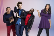 Sweat The Small Stuff. Image shows from L to R: Rickie Haywood Williams, Nick Grimshaw, Melvin Odoom, Rochelle Humes. Copyright: Talkback