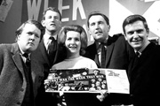 That Was The Week That Was. Image shows from L to R: William Rushton, Lance Percival, Millicent Martin, David Frost, David Kernan. Copyright: BBC