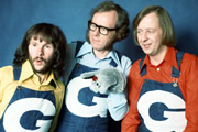 The Goodies. Image shows from L to R: Bill (Bill Oddie), Graeme (Graeme Garden), Tim (Tim Brooke-Taylor). Copyright: BBC / London Weekend Television