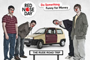 The Inbetweeners Rude Road Trip. Image shows from L to R: Simon Bird, Joe Thomas, Blake Harrison, James Buckley. Copyright: Comic Relief