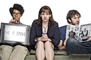 The IT Crowd. Image shows from L to R: Moss (Richard Ayoade), Jen (Katherine Parkinson), Roy (Chris O'Dowd). Copyright: TalkbackThames
