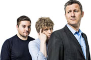 The Last Leg. Image shows from L to R: Alex Brooker, Josh Widdicombe, Adam Hills. Copyright: Open Mike Productions