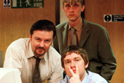 The Office. Image shows from L to R: David Brent (Ricky Gervais), Gareth Keenan (Mackenzie Crook), Tim Canterbury (Martin Freeman). Copyright: BBC