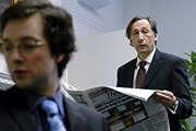 The Thick Of It. Image shows from L to R: Oliver Reeder (Chris Addison), Hugh Abbot (Chris Langham). Copyright: BBC