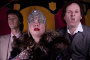 This Is Jinsy. Image shows from L to R: Sporall (Chris Bran), Madame Astralina (Katy Brand), Maven (Justin Chubb). Copyright: The Welded Tandem Picture Company