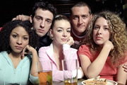 Two Pints Of Lager And A Packet Of Crisps. Image shows from L to R: Louise (Kathryn Drysdale), Jonny Keogh (Ralf Little), Janet (Sheridan Smith), Gary 'Gaz' Wilkinson (Will Mellor), Donna Henshaw (Natalie Casey). Copyright: BBC