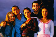 Two Pints Of Lager And A Packet Of Crisps. Image shows from L to R: Janet (Sheridan Smith), Gary 'Gaz' Wilkinson (Will Mellor), Donna Henshaw (Natalie Casey), Jonny Keogh (Ralf Little), Louise (Kathryn Drysdale). Copyright: BBC