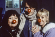 The Vicar Of Dibley. Image shows from L to R: Geraldine Grainger (Dawn French), Johnny Depp, Alice Tinker (Emma Chambers). Copyright: Tiger Aspect Productions