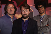 Was It Something I Said?. Image shows from L to R: Micky Flanagan, David Mitchell, Richard Ayoade. Copyright: Maverick Television / That Mitchell & Webb Company