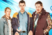 Way To Go. Image shows from L to R: Joey (Ben Heathcote), Scott (Blake Harrison), Cozzo (Marc Wootton). Copyright: BBC