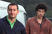 White Van Man. Image shows from L to R: Ollie (Will Mellor), Darren (Joel Fry). Copyright: ITV Studios