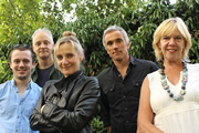 Woman In Mind. Image shows from L to R: Rick (Harry Jardine), Rev. Gerald Gannet (Malcolm Sinclair), Susan (Lesley Sharp), Dr Bill Windsor (Ben Miles), Muriel (Carolyn Pickles). Copyright: BBC