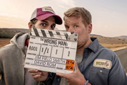 The Wrong Mans. Image shows from L to R: Sam (Mathew Baynton), Phil (James Corden). Copyright: BBC / Hulu