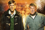 The Wrong Mans. Image shows from L to R: Sam (Mathew Baynton), Phil (James Corden). Copyright: BBC / Hulu