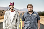 The Wrong Mans. Image shows from L to R: Sam (Mathew Baynton), Phil (James Corden). Copyright: BBC / Hulu