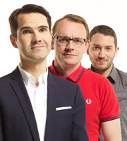 8 Out Of 10 Cats. Image shows from L to R: Jimmy Carr, Sean Lock, Jon Richardson. Copyright: Zeppotron