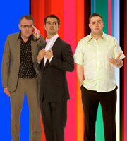 8 Out Of 10 Cats. Image shows from L to R: Sean Lock, Jimmy Carr, Jason Manford. Copyright: Zeppotron