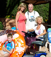 Benidorm. Image shows from L to R: Michael Garvey (Oliver Stokes), Janice Garvey (Siobhan Finneran), Mick Garvey (Steve Pemberton), Madge (Sheila Reid). Copyright: Tiger Aspect Productions