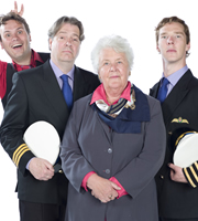 Cabin Pressure. Image shows from L to R: Arthur (John Finnemore), Douglas (Roger Allam), Carolyn (Stephanie Cole), Martin (Benedict Cumberbatch). Copyright: Pozzitive Productions Cabin Pressure. Image shows from L to R: Arthur (John Finnemore), Douglas (Roger Allam), Carolyn (Stephanie Cole), Martin (Benedict Cumberbatch). Copyright: Pozzitive Productions