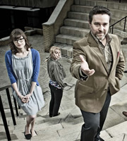 Campus. Image shows from L to R: Imogen Moffat (Lisa Jackson), Nicole Huggins (Sara Pascoe), Jonty de Wolfe (Andy Nyman). Copyright: Monicker Pictures