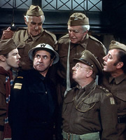 Dad's Army. Image shows from L to R: Private Pike (Ian Lavender), Private Frazer (John Laurie), Chief A.R.P. Warden Hodges (Bill Pertwee), Private Godfrey (Arnold Ridley), Captain Mainwaring (Arthur Lowe), Private Walker (James Beck). Copyright: BBC