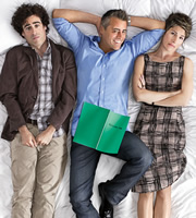 Episodes. Image shows from L to R: Sean Lincoln (Stephen Mangan), Matt LeBlanc (Matt LeBlanc), Beverly Lincoln (Tamsin Greig). Copyright: Hat Trick Productions / BBC