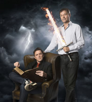 Good Omens. Image shows from L to R: Crowley (Peter Serafinowicz), Aziraphale (Mark Heap). Copyright: BBC Good Omens. Image shows from L to R: Crowley (Peter Serafinowicz), Aziraphale (Mark Heap). Copyright: BBC