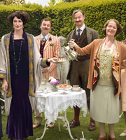 Mapp & Lucia. Image shows from L to R: Lucia Lucas (Anna Chancellor), Georgie Pillson (Steve Pemberton), Major Benjamin 'Benjy' Flint (Mark Gatiss), Elizabeth Mapp (Miranda Richardson). Copyright: BBC Mapp & Lucia. Image shows from L to R: Lucia Lucas (Anna Chancellor), Georgie Pillson (Steve Pemberton), Major Benjamin 'Benjy' Flint (Mark Gatiss), Elizabeth Mapp (Miranda Richardson). Copyright: BBC