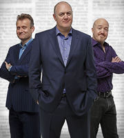 Mock The Week. Image shows from L to R: Hugh Dennis, Dara O Briain, Andy Parsons. Copyright: Angst Productions