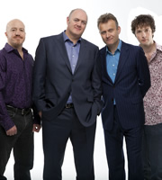 Mock The Week. Image shows from L to R: Andy Parsons, Dara O Briain, Hugh Dennis, Chris Addison. Copyright: Angst Productions
