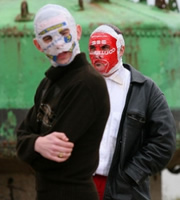 The Rubberbandits. Image shows from L to R: Mr Chrome (Bob McGlynn), Blindboy Boat Club (Dave Chambers). Copyright: Sideline Productions