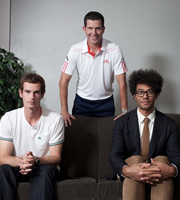 Stand Up To Cancer. Image shows from L to R: Andy Murray, Tim Henman, Richard Ayoade