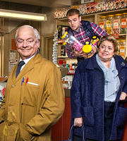 Still Open All Hours. Image shows from L to R: Granville (David Jason), Leroy (James Baxter), Nurse Gladys Emmanuel (Lynda Baron). Copyright: BBC Still Open All Hours. Image shows from L to R: Granville (David Jason), Leroy (James Baxter), Nurse Gladys Emmanuel (Lynda Baron). Copyright: BBC