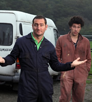 White Van Man. Image shows from L to R: Ollie (Will Mellor), Darren (Joel Fry). Copyright: ITV Studios