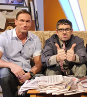 The Angelos Epithemiou Show. Image shows from L to R: Christian Jessen, Angelos Epithemiou (Dan Skinner). Copyright: Pett Productions