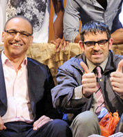 The Angelos Epithemiou Show. Image shows from L to R: Theo Paphitis, Angelos Epithemiou (Dan Skinner). Copyright: Pett Productions