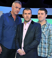 Ask Rhod Gilbert. Image shows from L to R: Greg Davies, Rhod Gilbert, Lloyd Langford. Copyright: Green Inc Film And Television