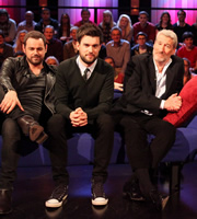 Backchat. Image shows from L to R: Danny Dyer, Jack Whitehall, Jeremy Paxman. Copyright: Tiger Aspect Productions