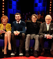 Backchat. Image shows from L to R: Cilla Black, Jack Whitehall, John Bishop, Michael Whitehall. Copyright: Tiger Aspect Productions