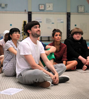 Bad Education. Image shows from L to R: Jing (Kae Alexander), Alfie (Jack Whitehall), Chantelle (Nikki Runeckles), Joe (Ethan Lawrence). Copyright: Tiger Aspect Productions