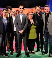 The Big Fat Quiz Of The Year. Image shows from L to R: Sue Perkins, Richard Ayoade, Bob Mortimer, Jimmy Carr, Jo Brand, Jonathan Ross, Lee Mack. Copyright: Hot Sauce / Channel 4 Television Corporation