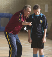 Big School. Image shows from L to R: Mr Gunn (Philip Glenister), Ryan (Connor Goodliff). Copyright: BBC / King Bert Productions