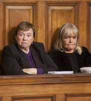 Birds Of A Feather. Image shows from L to R: Sharon Theodopolopodous (Pauline Quirke), Tracey Stubbs (Linda Robson). Copyright: Alomo Productions / Retort