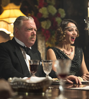 Blandings. Image shows from L to R: Hannibal, Lord Didcot (John Sessions), Vanessa Polk (Daisy Beaumont). Copyright: Mammoth Screen