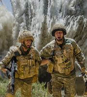 Bluestone 42. Image shows from L to R: Towerblock (Matthew Lewis), Nick (Oliver Chris). Copyright: BBC