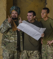 Bluestone 42. Image shows from L to R: Faruq (Keeno Lee Hector), Mac (Jamie Quinn), Rocket (Scott Hoatson). Copyright: BBC