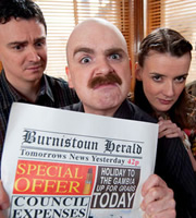 Burnistoun. Image shows from L to R: Iain Connell, Robert Florence, Kirsty Strain. Copyright: The Comedy Unit