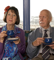 The Café. Image shows from L to R: Alice Dobson (Marcia Warren), Frank Dobson (Brian Murphy). Copyright: Jellylegs