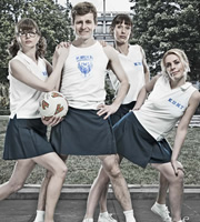 Campus. Image shows from L to R: Imogen Moffat (Lisa Jackson), Jason Armitage (Will Adamsdale), Lydia Tennant (Dolly Wells), Nicole Huggins (Sara Pascoe). Copyright: Monicker Pictures