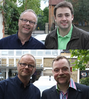 Carpool. Image shows from L to R: Robert Llewellyn, Jason Manford, Rufus Hound. Copyright: RDF Television